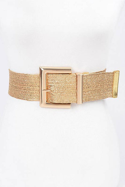 METALLIC GOLD STRETCH SQUARE GOLD BUCKLE BELT