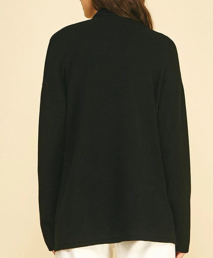 BLACK OPEN FRONT KNIT CARDIGAN SWEATER