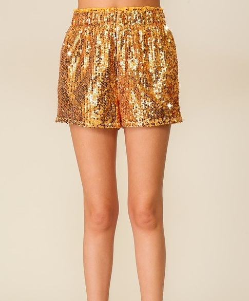 GOLD HIGH WAISTED SEQUIN SHORTS