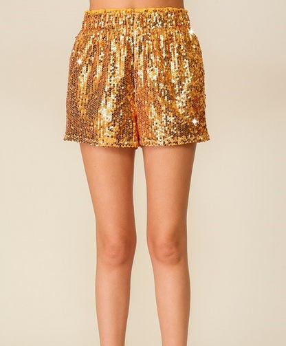 GOLD HIGH WAISTED SEQUIN SHORTS