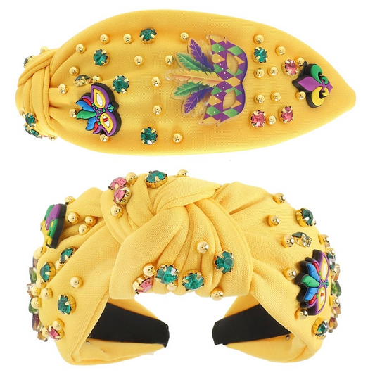 YELLOW MARDI GRAS BEADED RHINESTONE HEADBAND