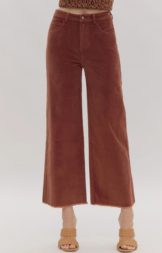 CHESTNUT CORDUROY HIGH WAISTED WIDE LEG PANTS