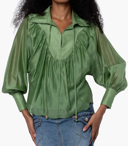 IVY GREEN QUARTER ZIP WITH TOP STITCH DETAIL GEORGINA TOP