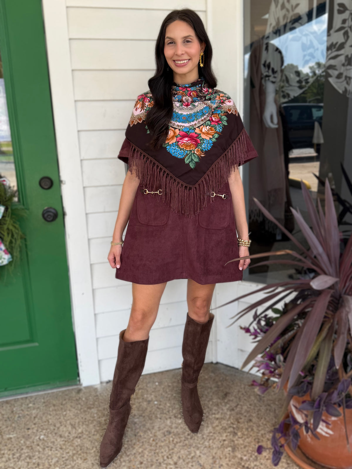 MERLOT SUEDE HORSE-BIT DETAIL PATCH POCKET SHORT SLEEVE MINI DRESS