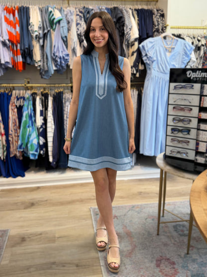 DENIM BLUE SLEEVELESS MINI DRESS