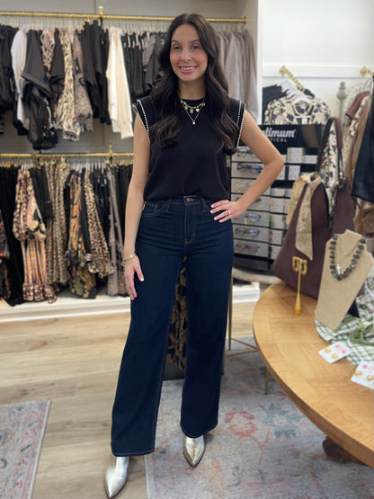 BLACK PEARL TRIM SLEEVELESS SWEATER TOP