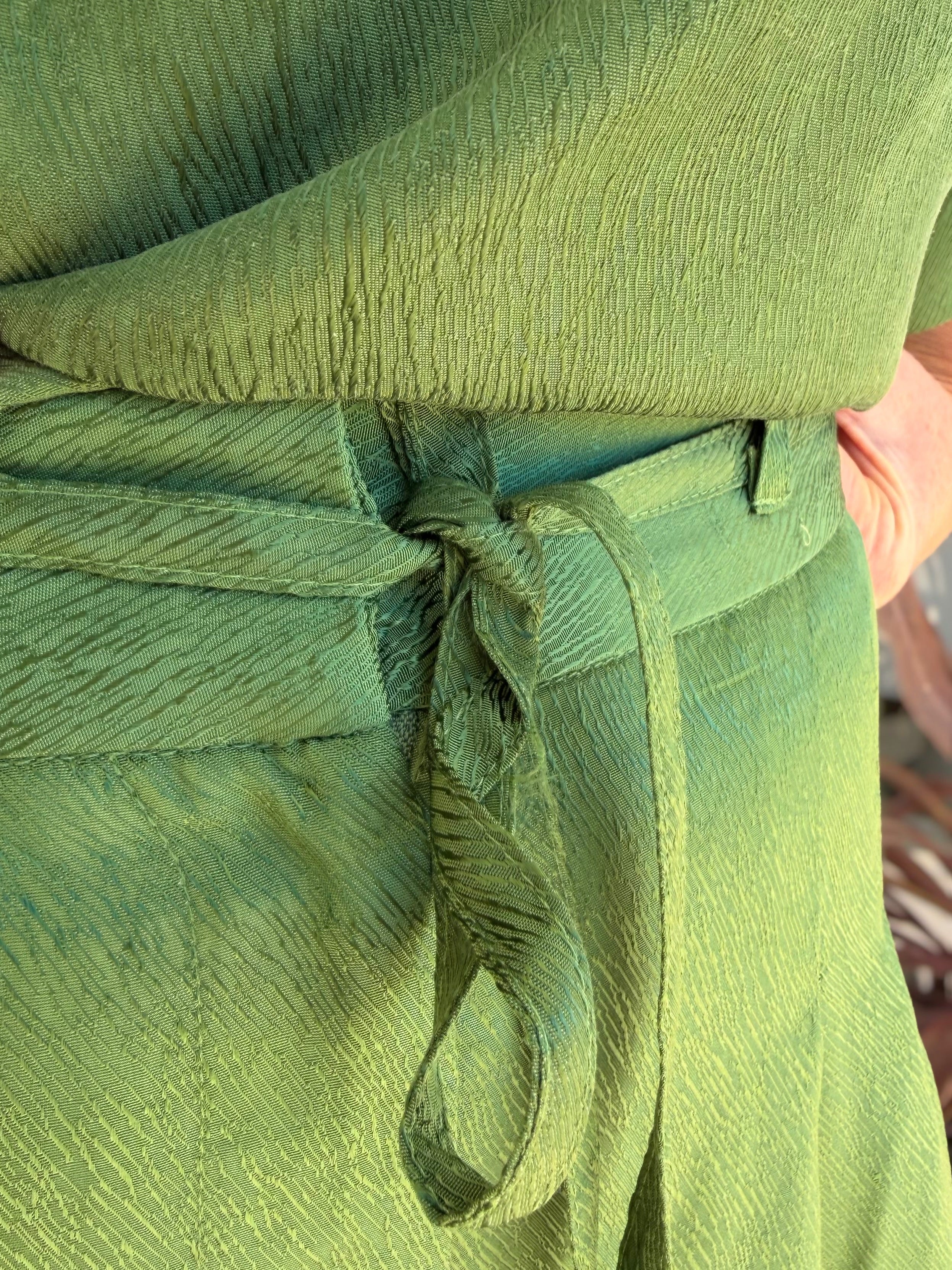 GREEN FLOWY WIDE LEG WAIST TIE LUCINA PANTS