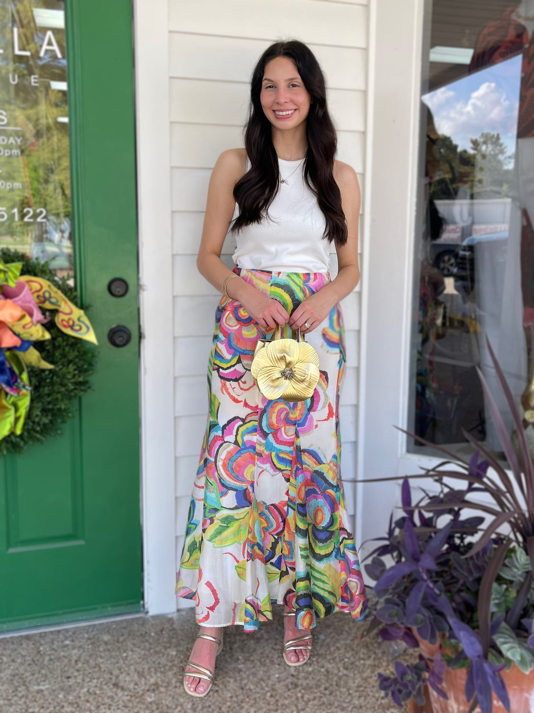 CREAM MULTI COLOR ANTONIA ABSTRACT FLORAL FLARE SKIRT