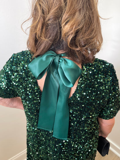 EMERALD GREEN SEQUIN MOCK NECK MINI DRESS