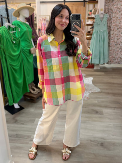 SWEET TART PLAID LONG SLEEVE BUTTON UP PAULA TOP