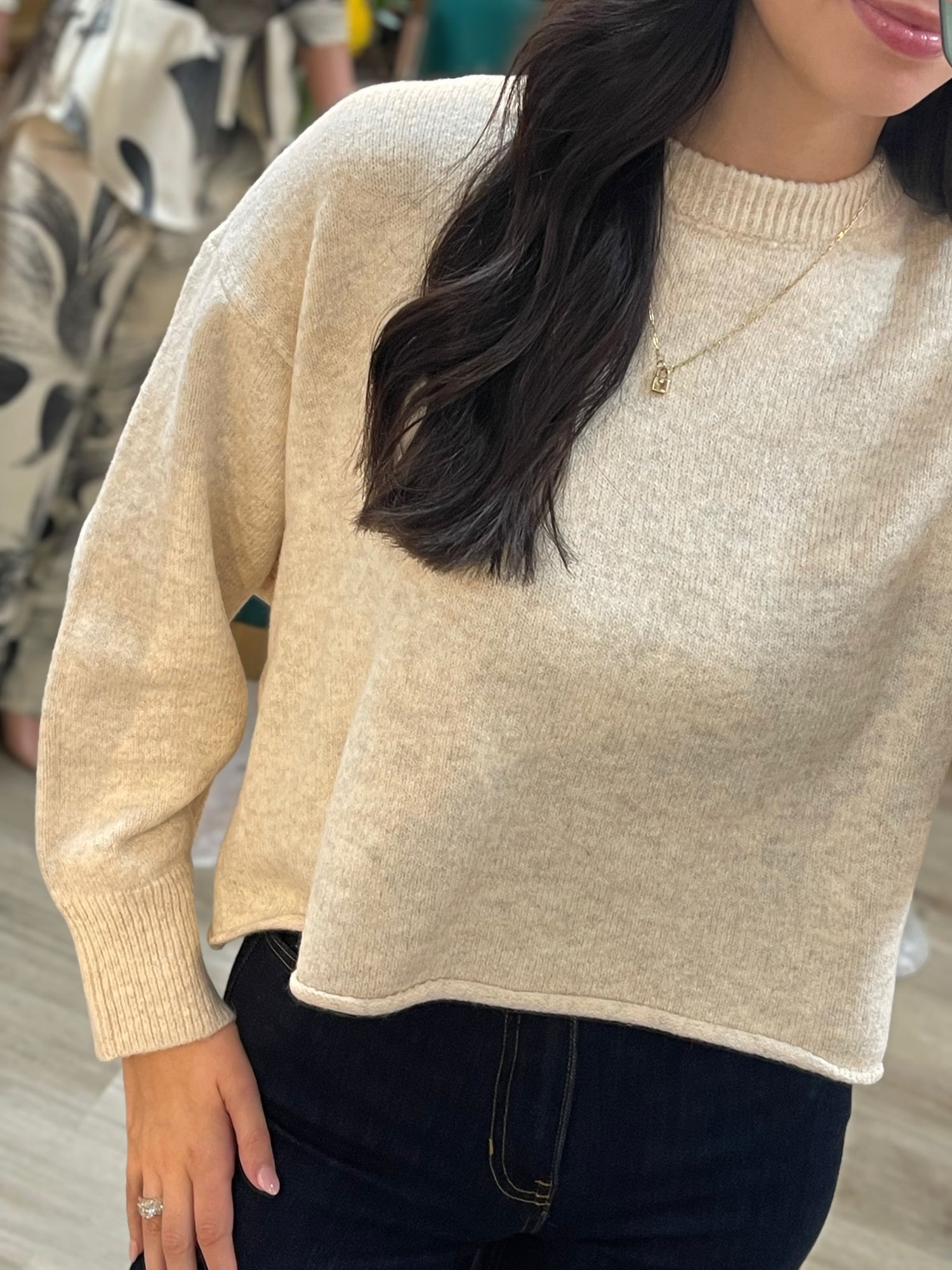 CREAM SOFT KNIT BALLOON SLEEVE SWEATER