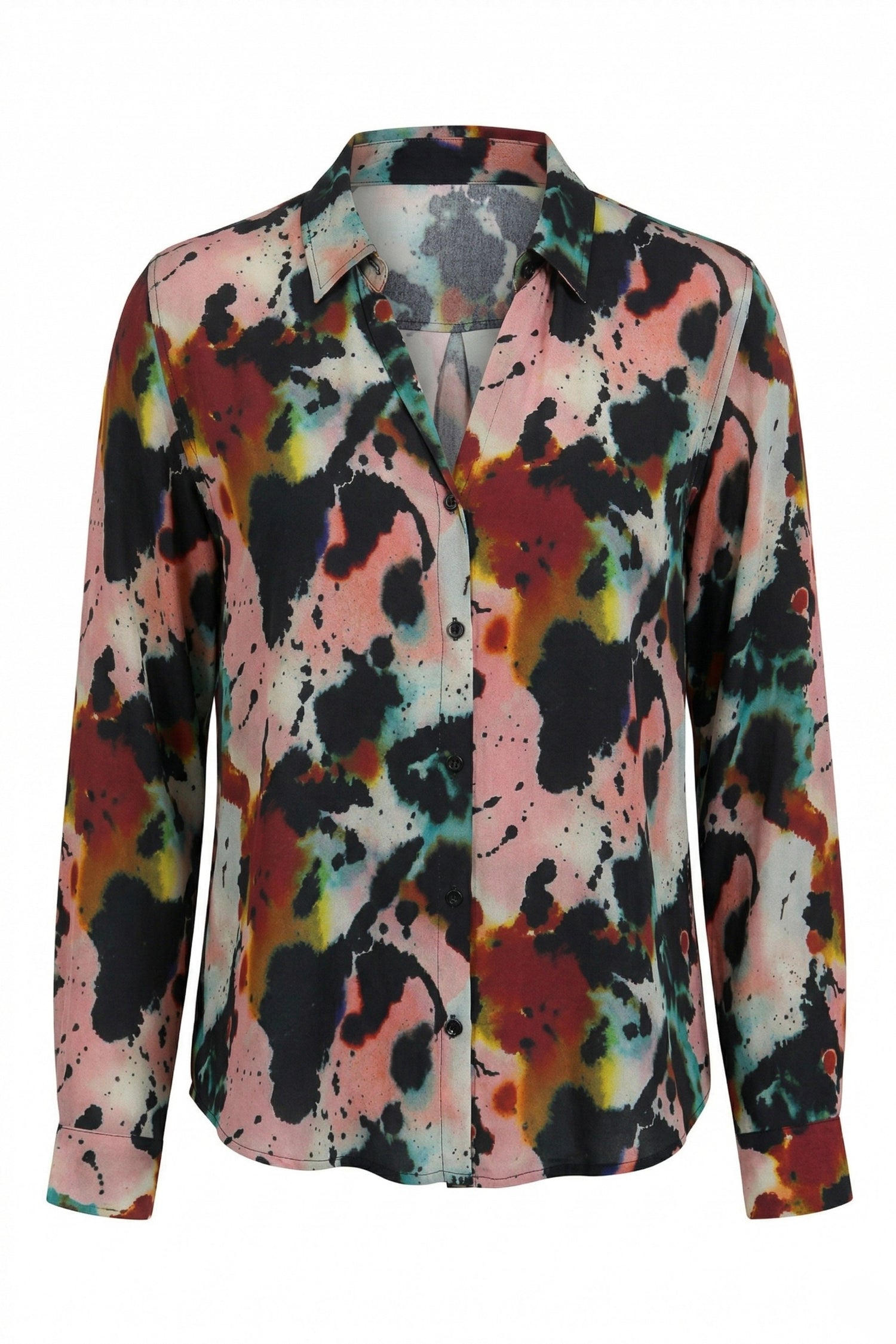 CANYON CLAY WATERCOLOR ABSTRACT PRINT ROLL UP SLEEVE BUTTON UP TOP