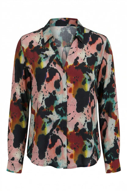 CANYON CLAY WATERCOLOR ABSTRACT PRINT ROLL UP SLEEVE BUTTON UP TOP