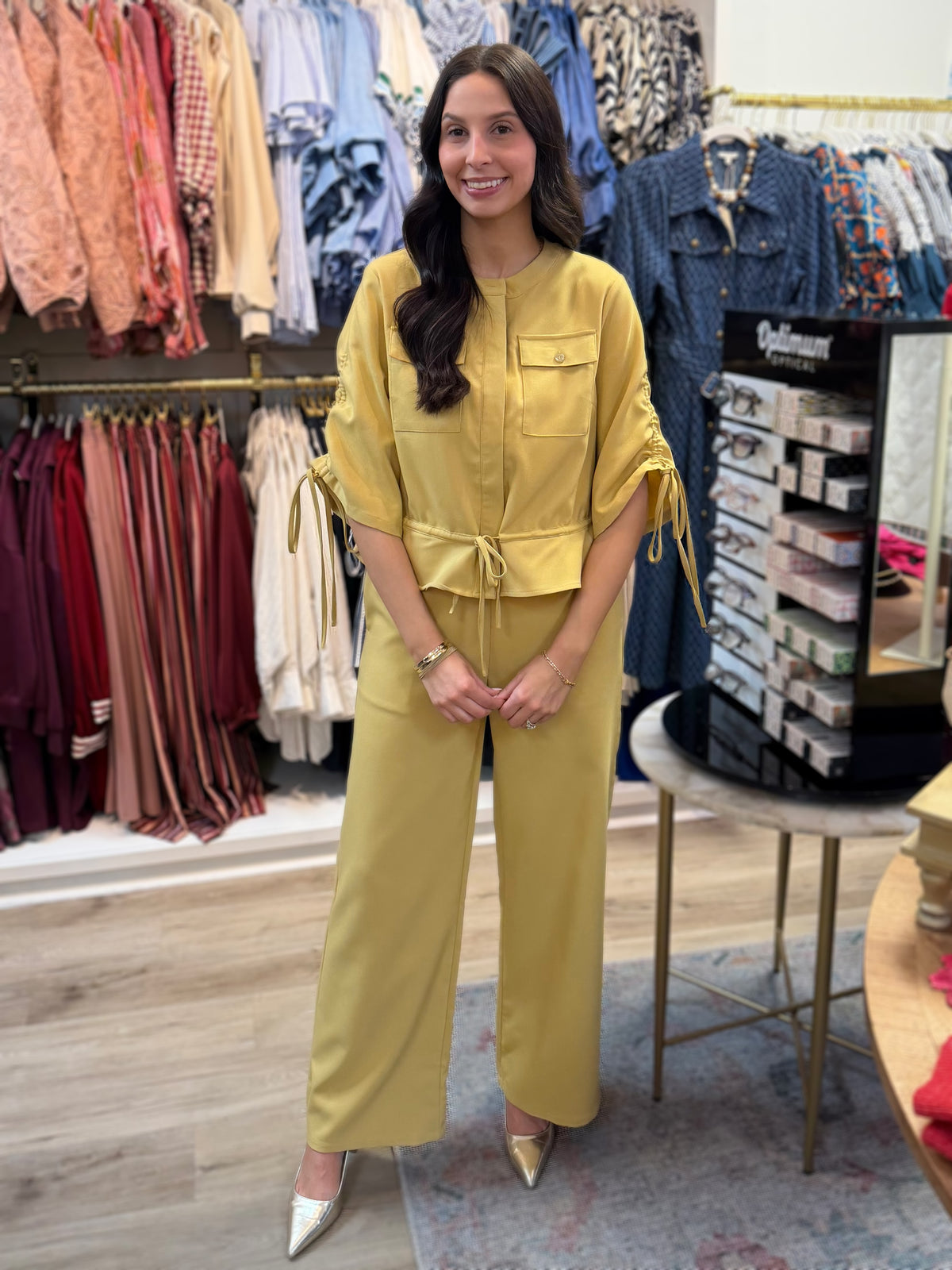 HONEY MUSTARD YELLOW 1/2 SLEEVE RUCHED SUITING TOP JACKET