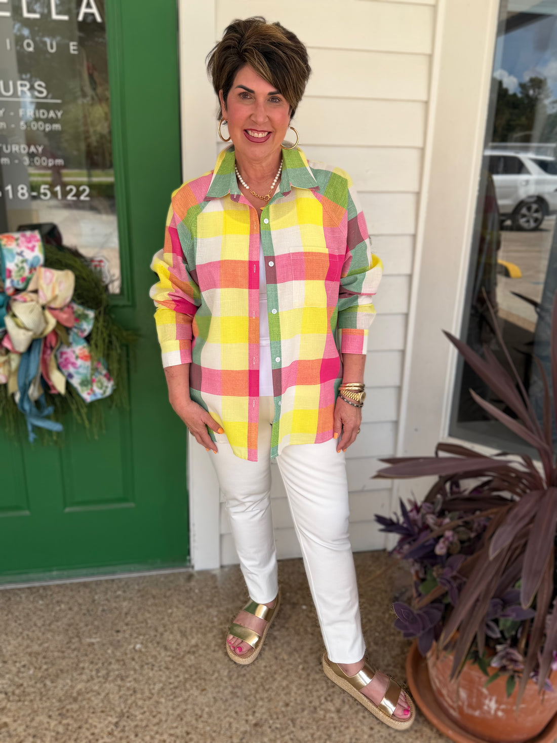 SWEET TART PLAID LONG SLEEVE BUTTON UP PAULA TOP