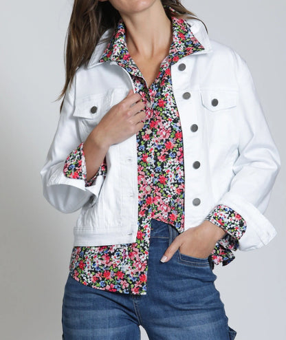 WHITE DENIM FRAYED DETAIL LONG SLEEVE JACKET