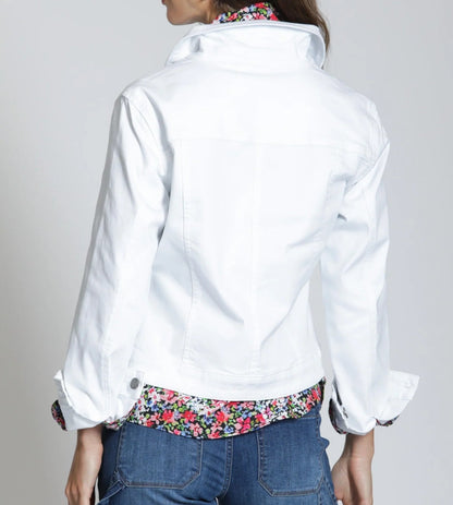 WHITE DENIM FRAYED DETAIL LONG SLEEVE JACKET