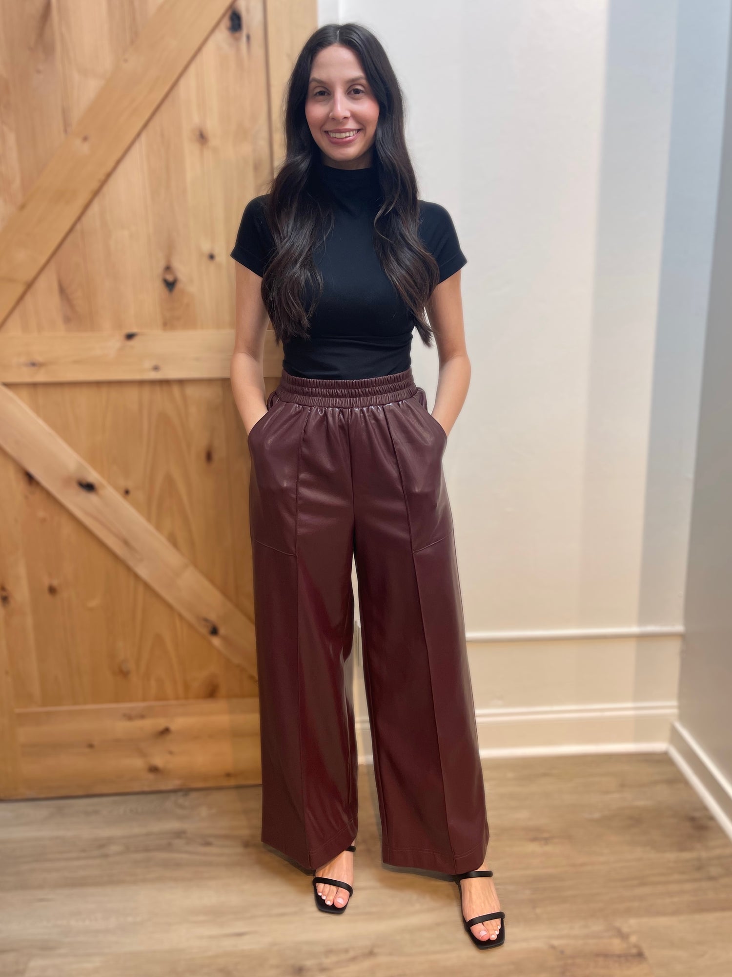 BURGUNDY STRAIGHT FAUX LEATHER MICHAUX PANTS
