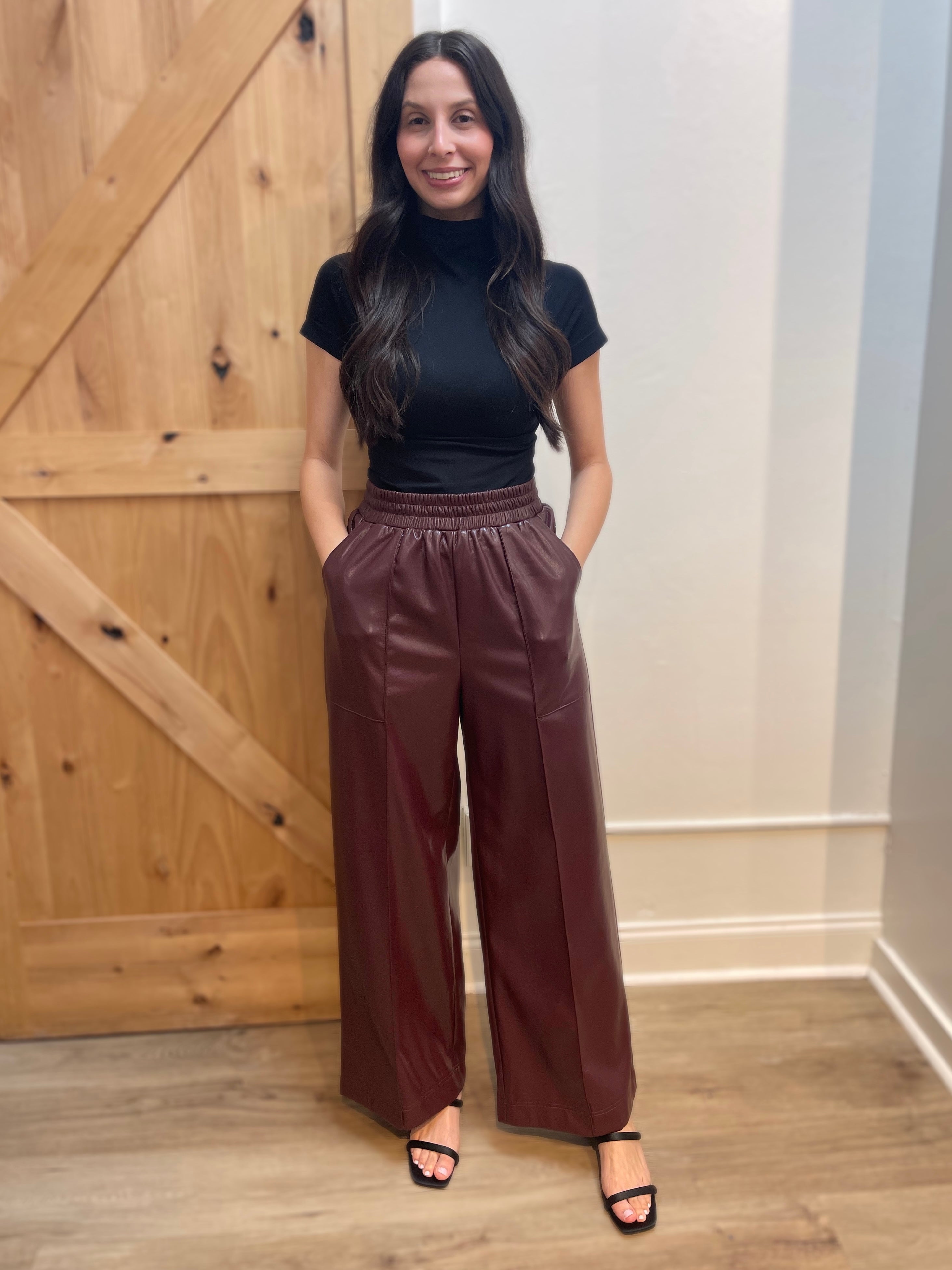 BURGUNDY STRAIGHT FAUX LEATHER MICHAUX PANTS