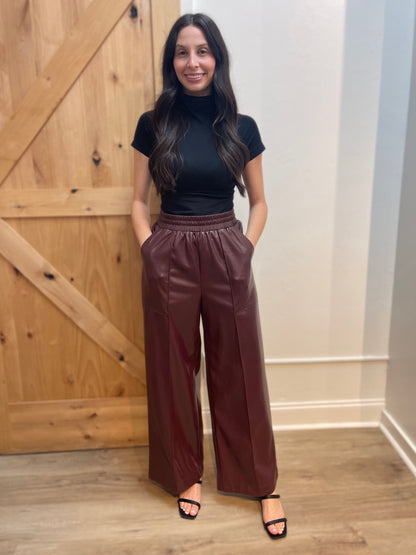 BURGUNDY STRAIGHT FAUX LEATHER MICHAUX PANTS