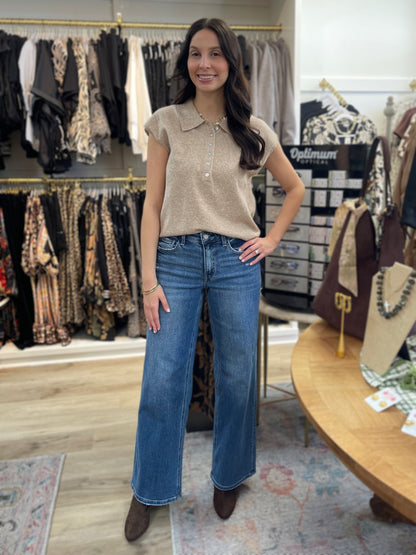 MOCHA CAP SLEEVE COLLARED SWEATER VEST