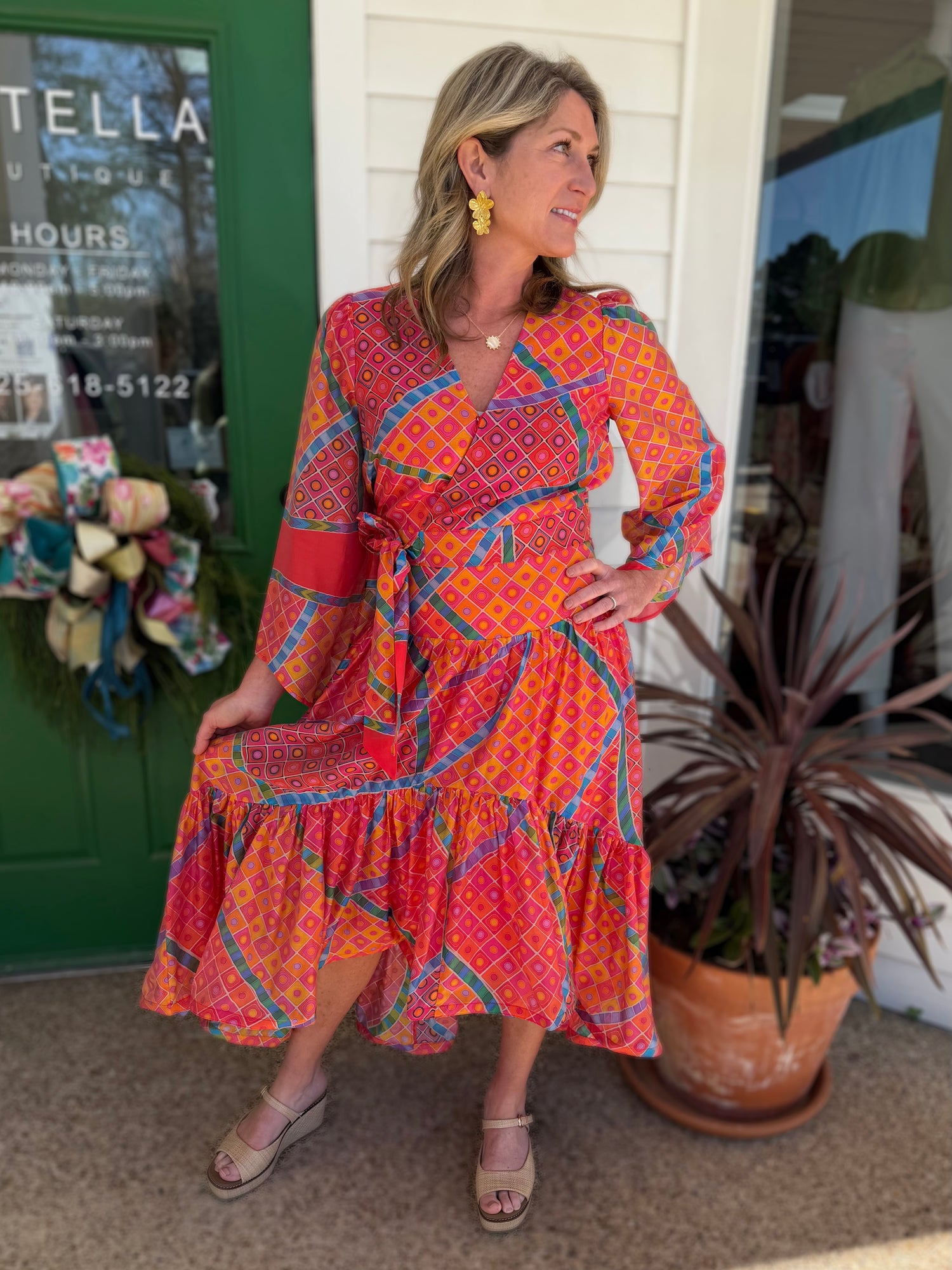 RED MULTI GEO PRINT HIGH-LOW MAXI AVA SKIRT