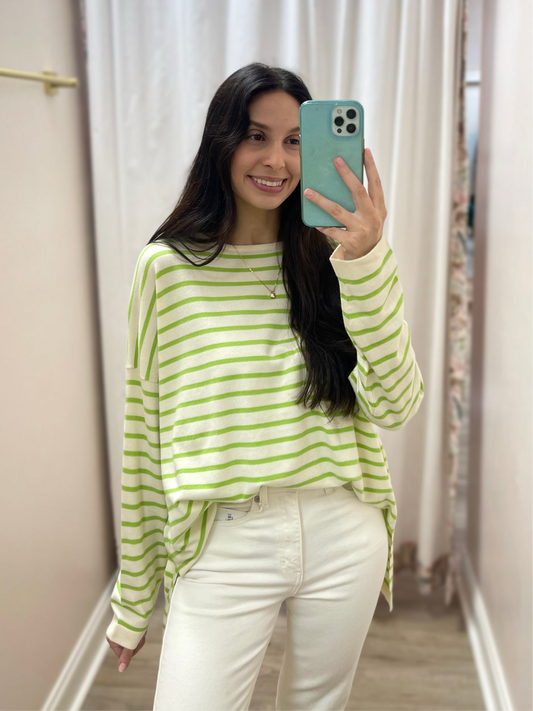 CREAM & OLIVE STRIPED KNITTED SWEATER