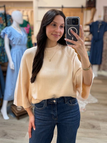 BUTTER YELLOW SHORT WIDE RAGLAN SLEEVE CREW NECK SWEATER TOP