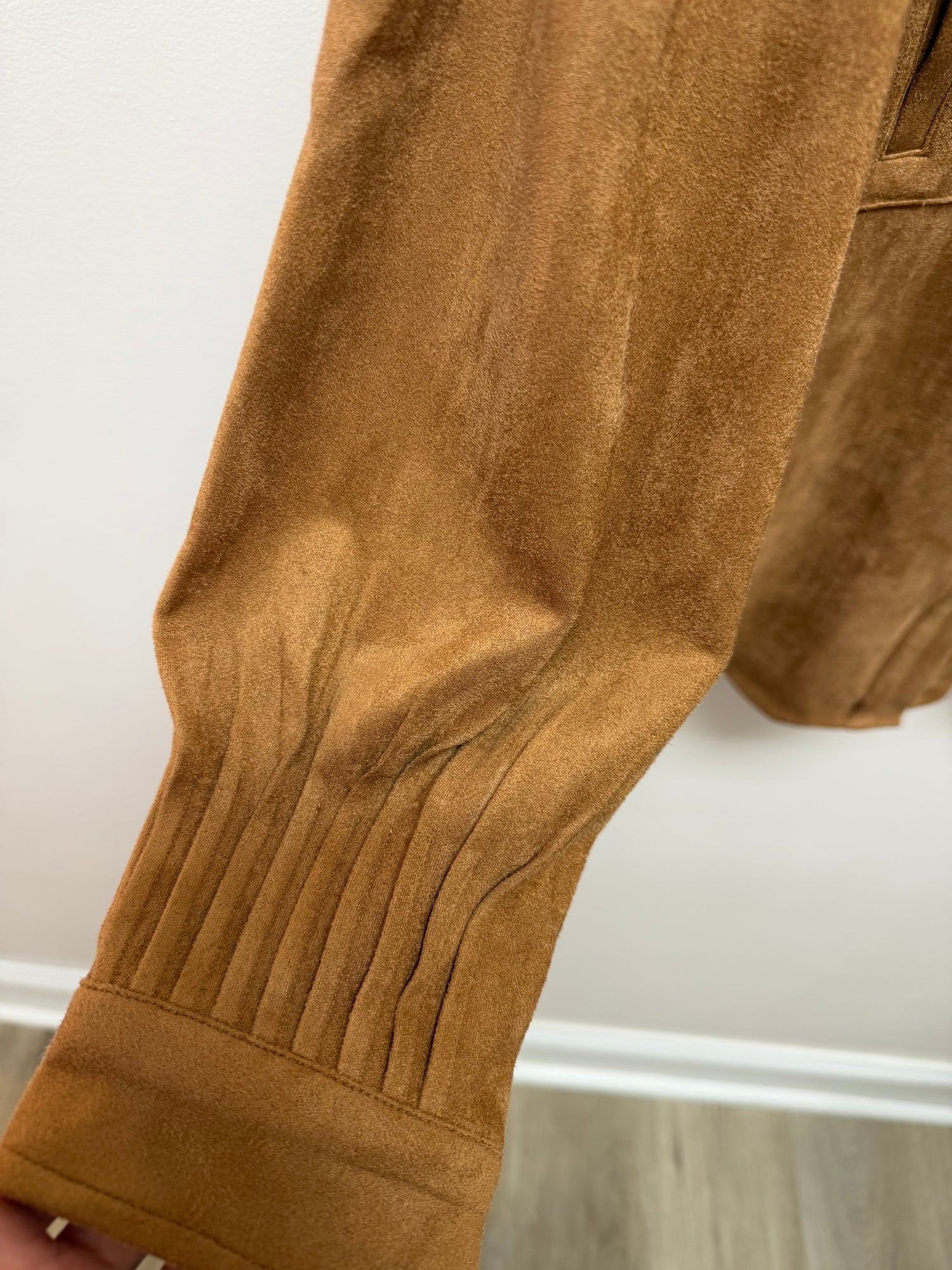CARAMEL SUEDE LONG SLEEVE BUTTON UP SHIRT JACKET TOP