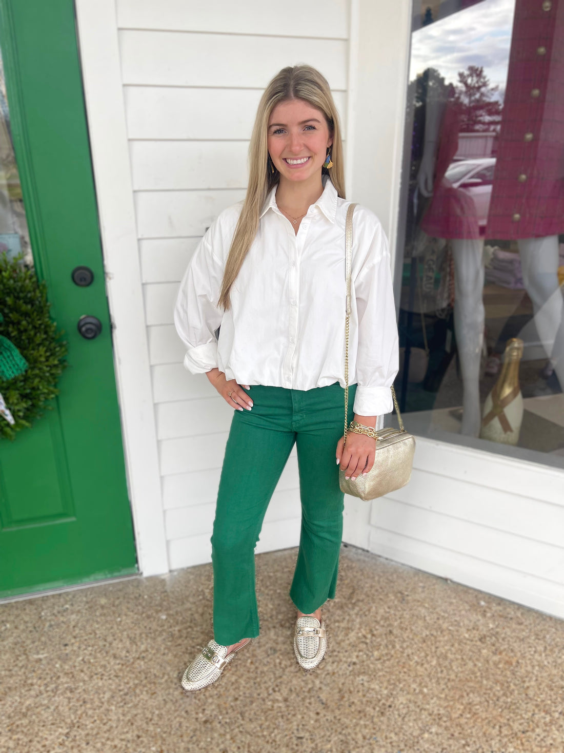 WHITE LONG SLEEVE BUBBLE HEM POPLIN SHIRT