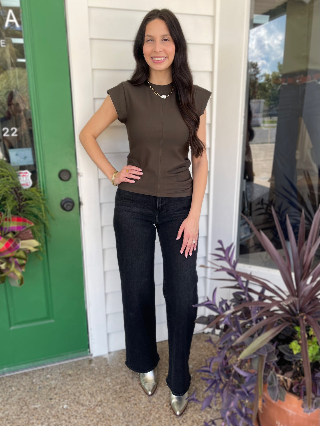 OLIVE RUSTIC GATHERED KNIT TOP