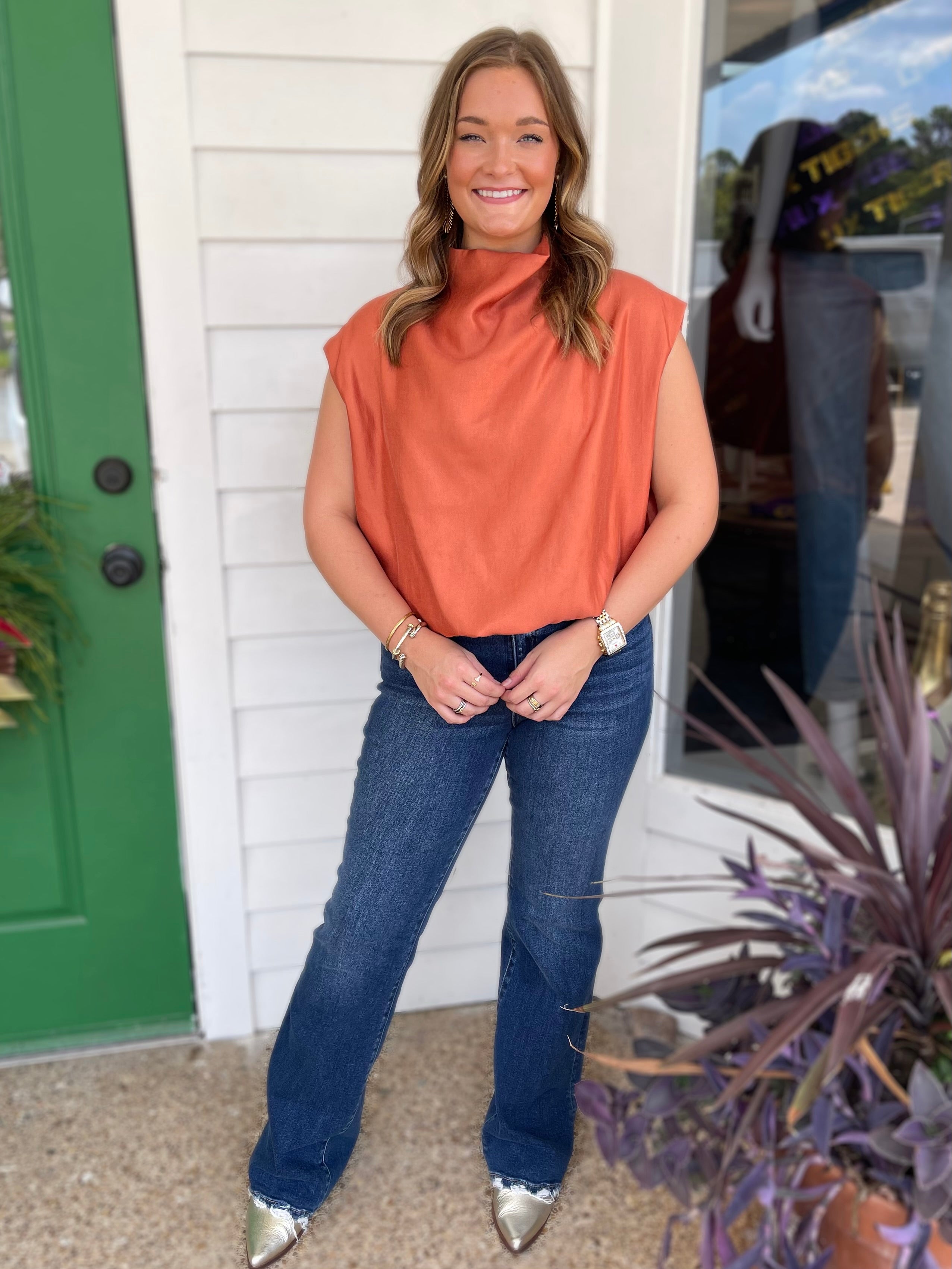RUST HIGH NECK BALLOON TOP