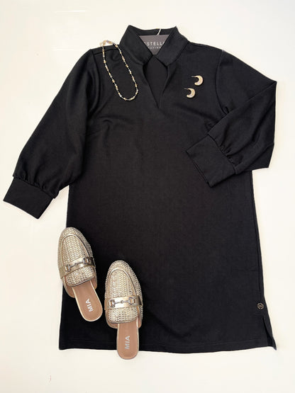 BLACK TEXTURED GEOMETRIC PATTERN HADLEY MINI DRESS