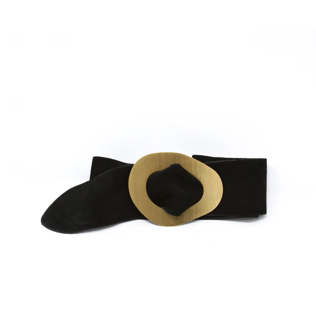 BLACK SUEDE GOLD METALLIC BUCKLE BELT