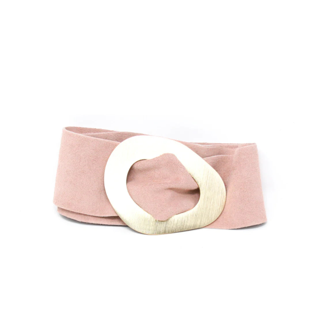 BLUSH SUEDE GOLD METALLIC BUCKLE BELT