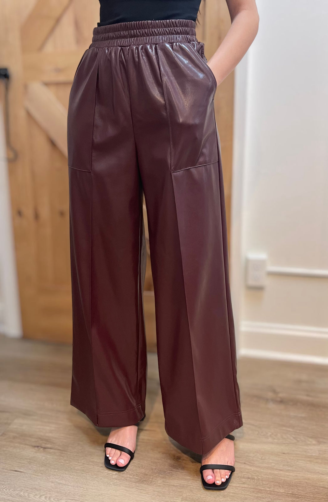 BURGUNDY STRAIGHT FAUX LEATHER MICHAUX PANTS