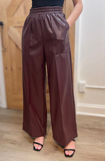 BURGUNDY STRAIGHT FAUX LEATHER MICHAUX PANTS