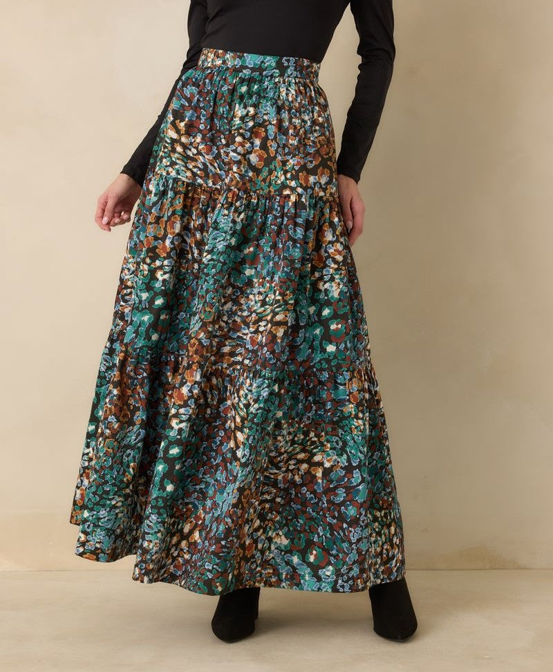 MULTI URBAN JUNGLE LEOPARD MAXI WINTOUR SKIRT