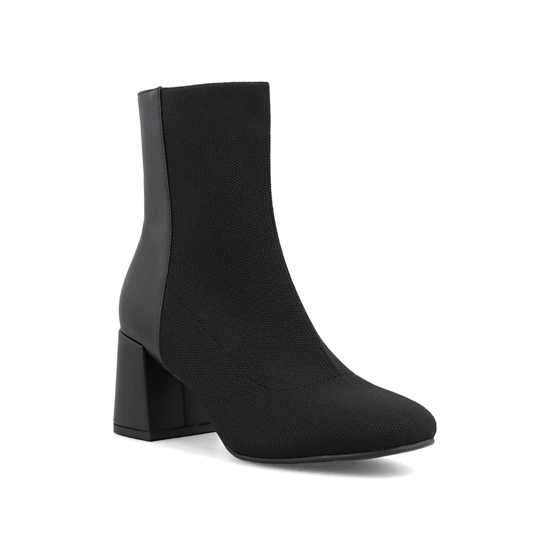 BLACK LEATHER &amp; STRETCH-KNIT BRONWEN BOOT