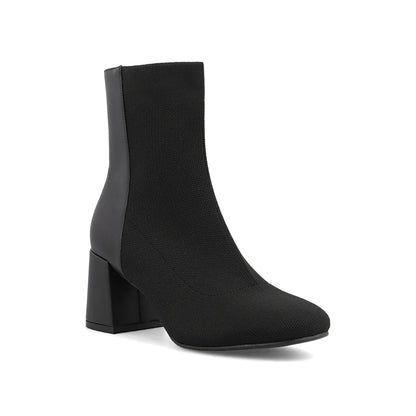 BLACK LEATHER &amp; STRETCH-KNIT BRONWEN BOOT