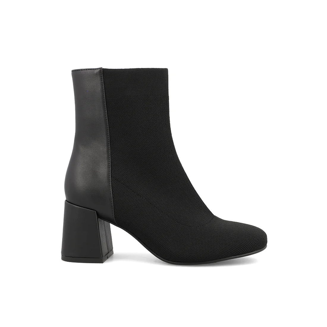 BLACK LEATHER &amp; STRETCH-KNIT BRONWEN BOOT
