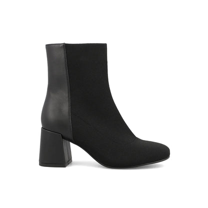 BLACK LEATHER &amp; STRETCH-KNIT BRONWEN BOOT
