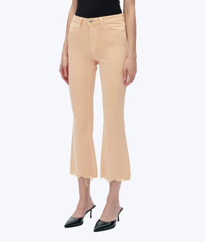 BLEACHED APRICOT HIGH RISE VINTAGE CROP FLARE DENIM JEANS