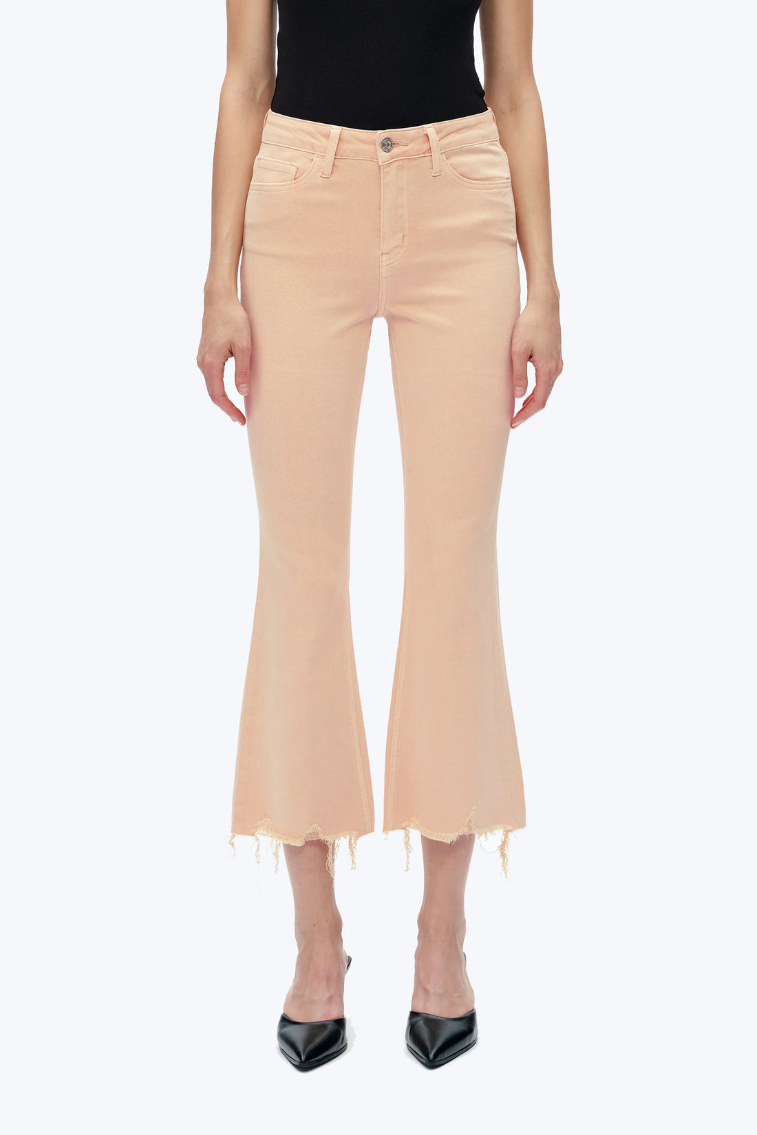 BLEACHED APRICOT HIGH RISE VINTAGE CROP FLARE DENIM JEANS