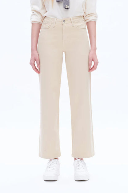 KHAKI HIGH RISE WIDE LEG DENIM JEANS