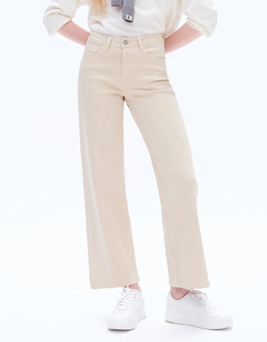 KHAKI HIGH RISE WIDE LEG DENIM JEANS