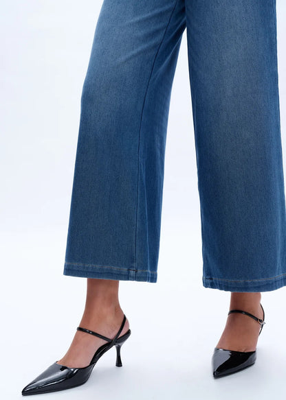 MEDIUM BLUE HIGH RISE WIDE LEG STRETCHY KNIT BLUEBELL JEANS
