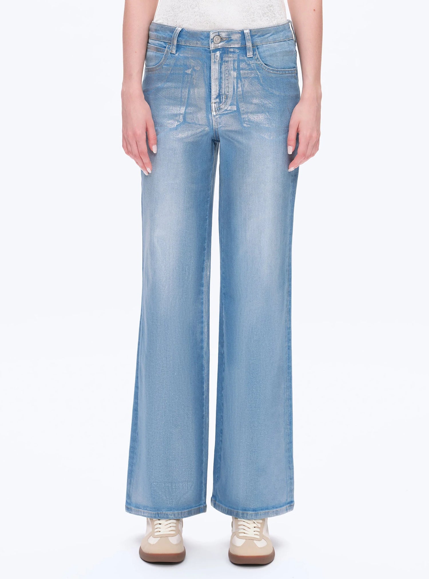SILVER HIGH RISE WIDE LEG DENIM JEANS
