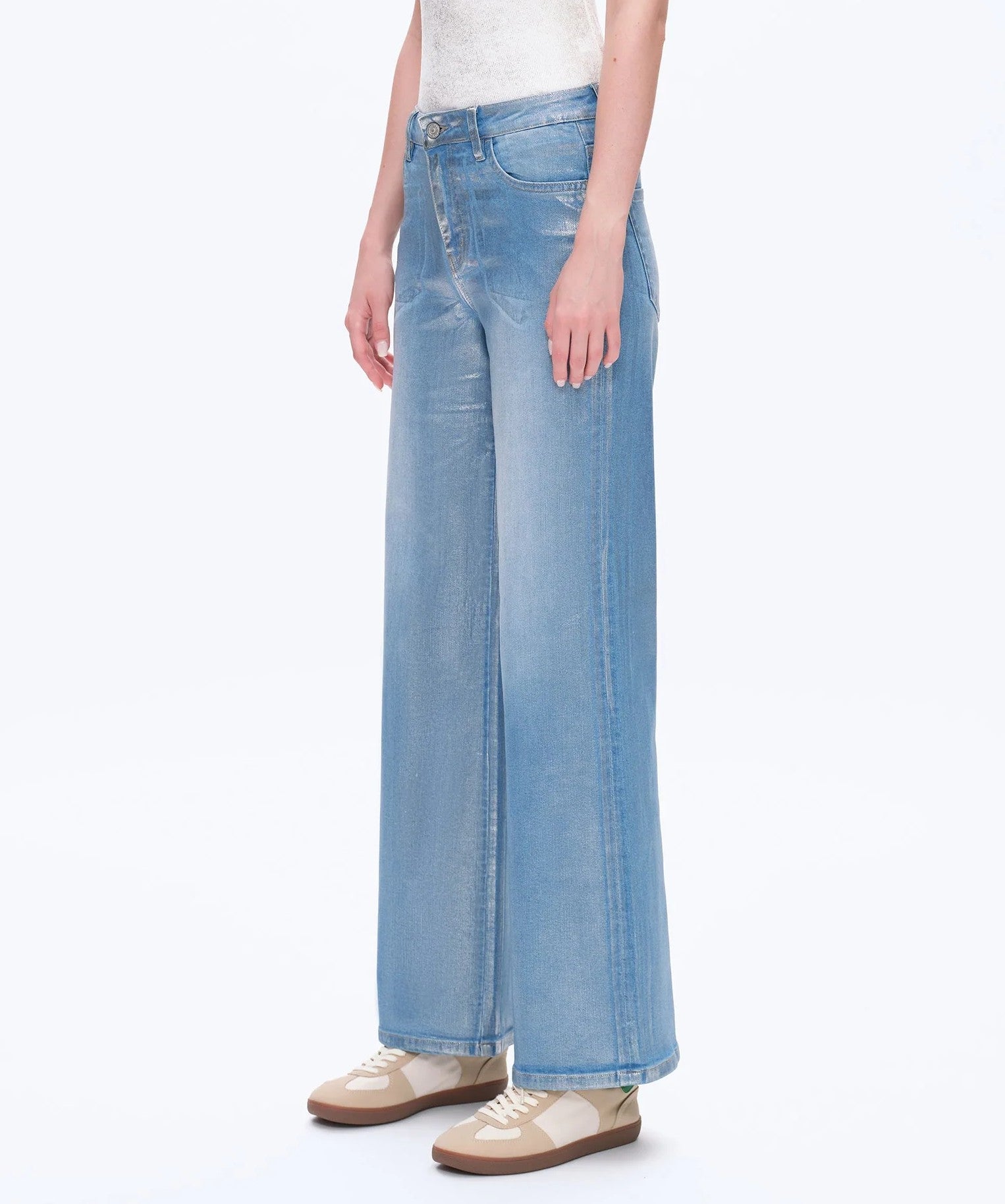 SILVER HIGH RISE WIDE LEG DENIM JEANS