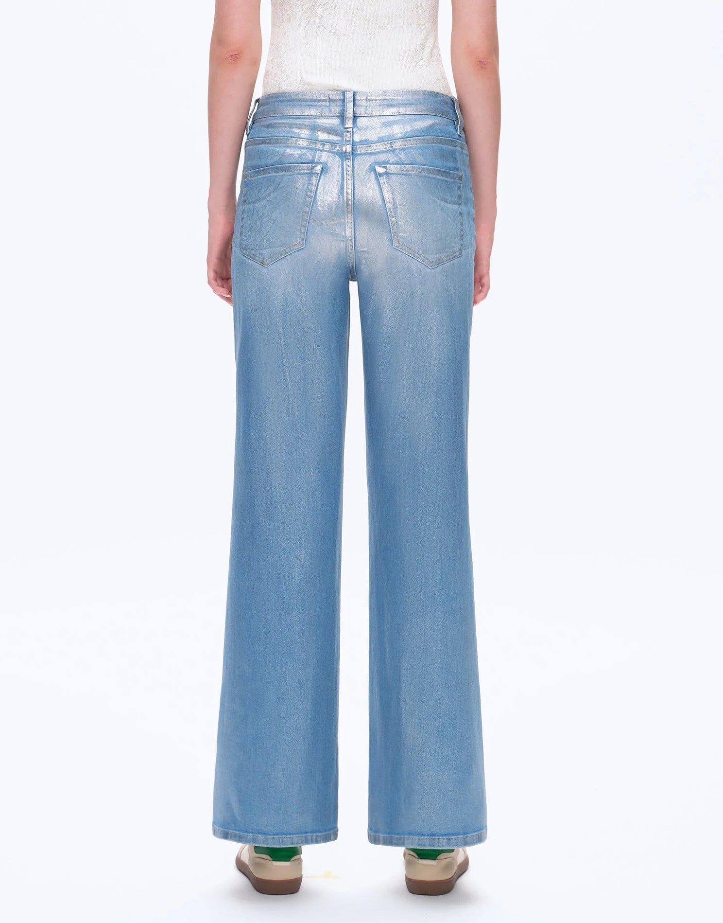 SILVER HIGH RISE WIDE LEG DENIM JEANS